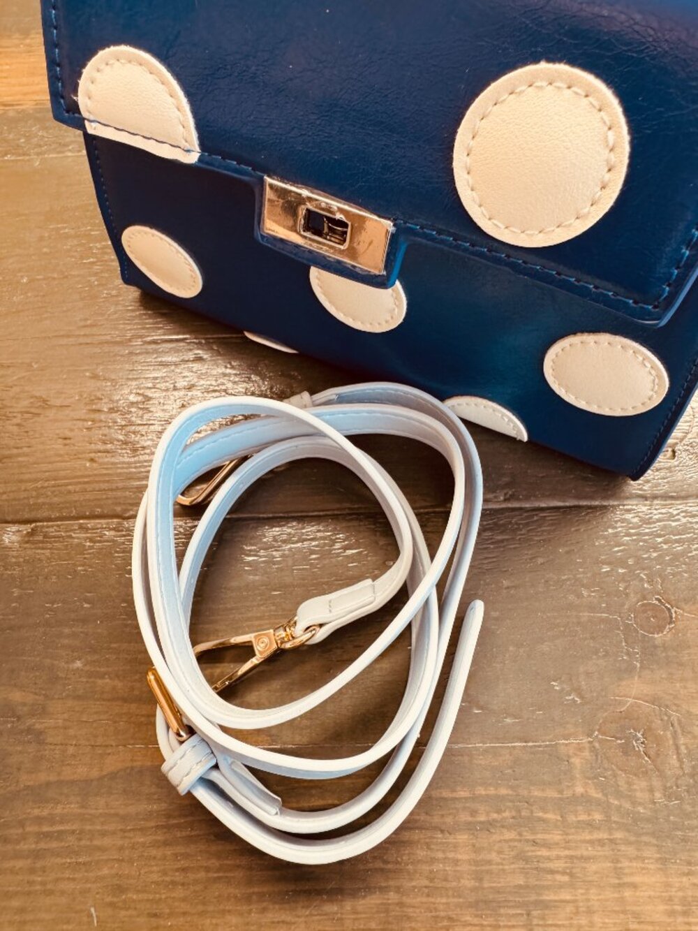 NWOT Melie Bianco Maisel Top-Handle Bag in Blue with White Dots - Picture 6 of 11